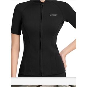 GoldFin Womens Wetsuit Top 2mm Neoprene Short Sleeve Front Zip Jacket Black XXXL